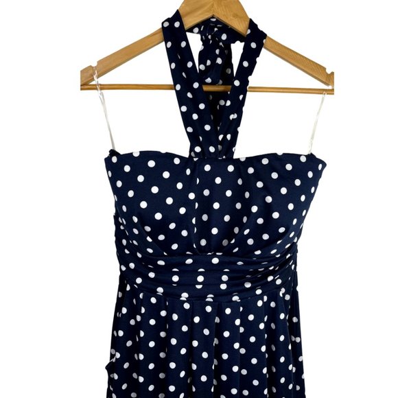 JFW Navy Blue And White Halter Polka Dot Dress Size:  XL - Picture 1 of 5